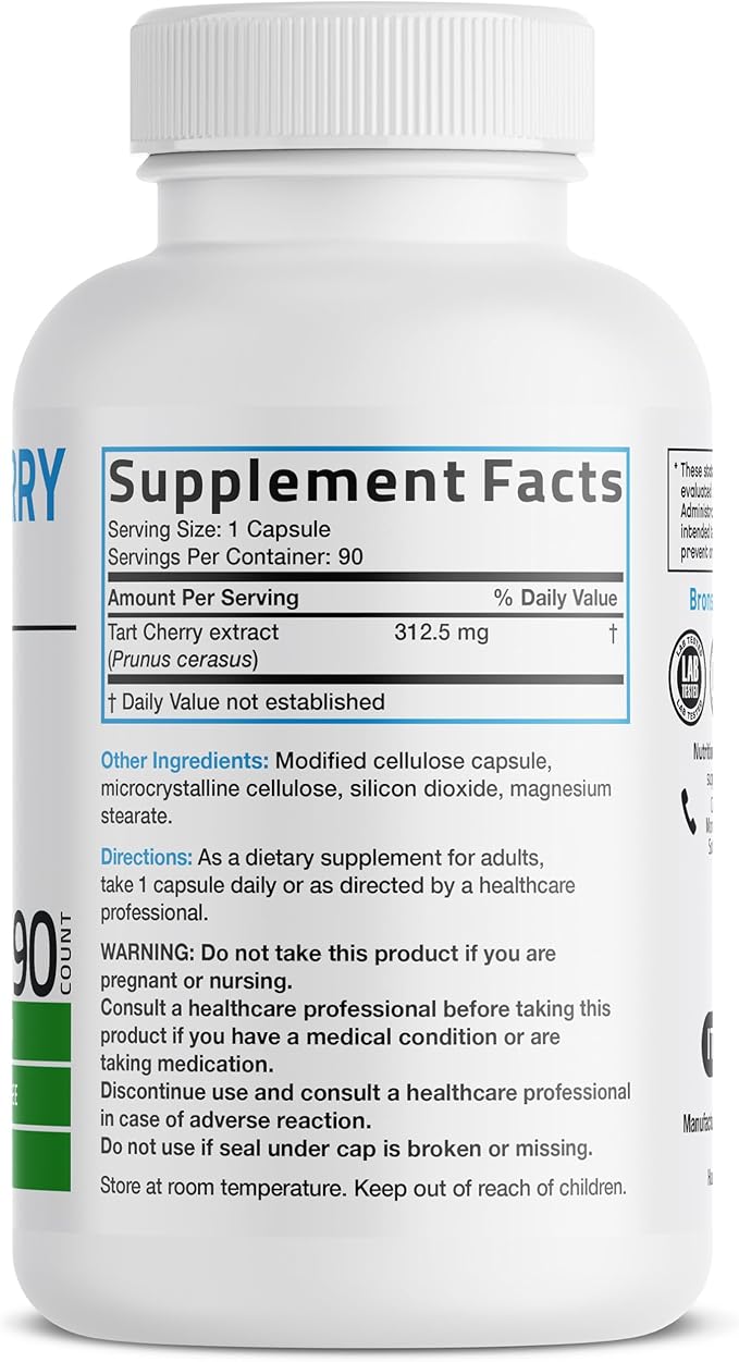 Bronson Tart Cherry Extract 2500 mg Premium Non-GMO Formula Packed with Antioxidants and Flavonoids, 90 Vegetarian Capsules