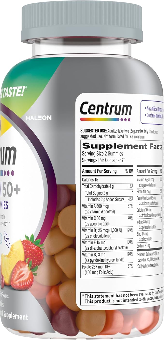 Centrum MultiGummies for Women 50 Plus, Multivitamin/Multimineral Supplement with Vitamins D3, E, B6, and B12, Assorted Fruit Flavor - 140 Count