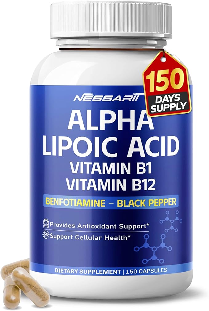 Alpha Lipoic Acid High Potency with Vitamin B1, Vitamin B12, Benfotiamine, Ubiquinol, Black Pepper - Support Cellular Health - 150 Count