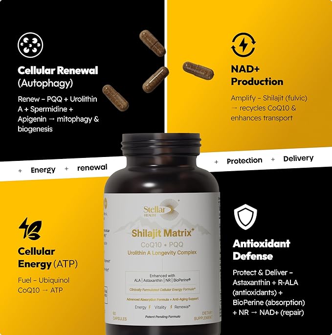 Clinical Mitochondrial Complex - Shilajit 5787mg Extract Equivalent NAD+ Boost - Ubiquinol CoQ10, Urolithin A, NR, PQQ, ALA, Astaxanthin - Energy, Focus, Strength - 60 Vegan Capsules
