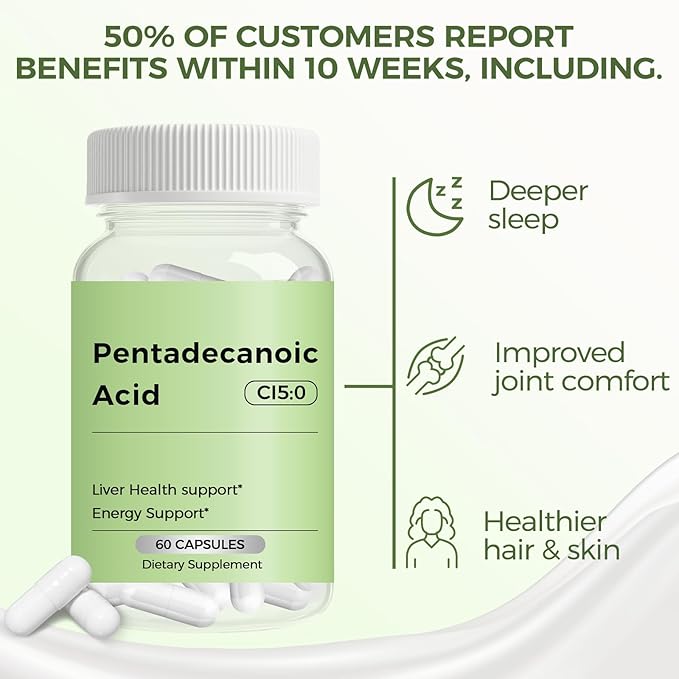 Pentadecanoic Acid, Pentadecanoic Acid Supplement, C15:0 Supplement, Cellular Metabolic Support & Immune System Enhancement, Premium High Altitude Sheep Milk Sourced 60 Capsule 2PCS