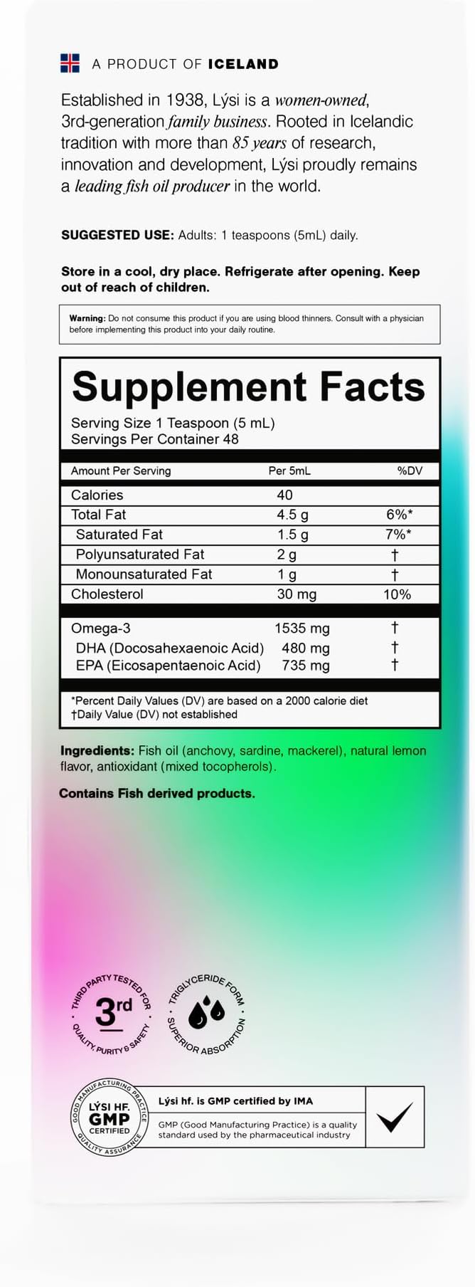 LYSI Omega 3 Fish Oil Lemon, 8.12 OZ