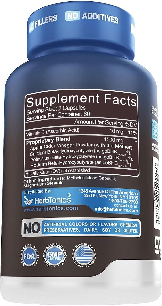 Herbtonics Apple Cider Vinegar + Keto BHB Capsules | GLP-1 Support for Appetite, Cravings & Weight Management | Metabolism Support with Satiety Support | 120 Capsules - 2 Month Supply