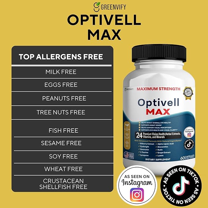 Optivell MAX Eye Health Supplement, 24 Premium Vision Vitamins & Minerals, 60 Capsules, 30 Day Supply (3)