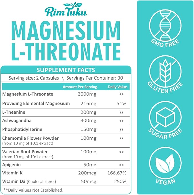 Magnesium L-Threonate 2000mg | 10-in-1 Supplement for Brain Health & Cognitive Support | High-Absorption Magnesium Threonate Capsules, 60 Count