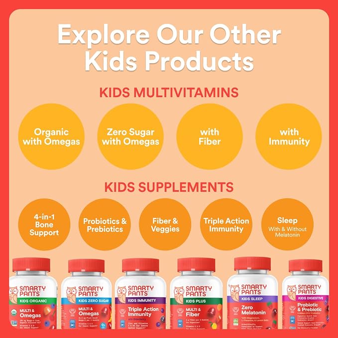 SmartyPants Kids Multivitamin Gummies, Omega 3 (DHA/EPA), Vitamins D3, C, B12, B6, Vitamin A, K & Zinc, Gluten Free, Three Fruit Flavors, 80 Count (40 Day Supply)