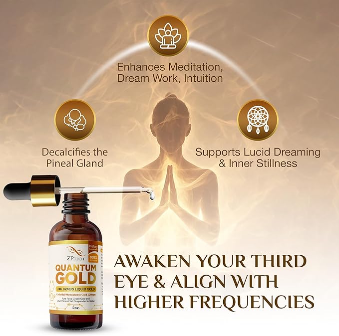 Quantum Gold Liquid Ormus Monoatomic Colloidal Gold & 24K Liquid Gold Supplement for Pineal Gland Activation, Lucid Dreaming & Higher Energy Alignment (2oz)