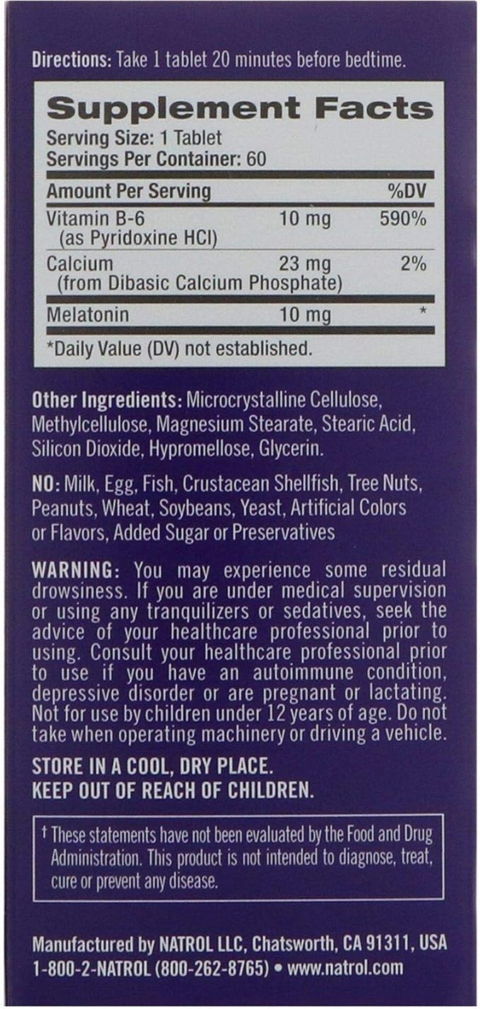 Natrol Advanced Sleep Melatonin Tablets, Maximum Strength 10 mg 60 ea