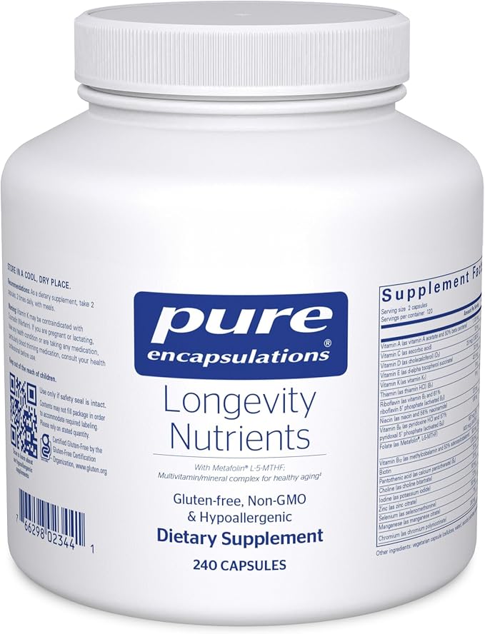 Pure Encapsulations Longevity Nutrients | Multivitamin Supplement & Mineral Complex to Support Healthy Aging, Brain Function, Eyes, Bones, and Vascular Health* | 240 Capsules