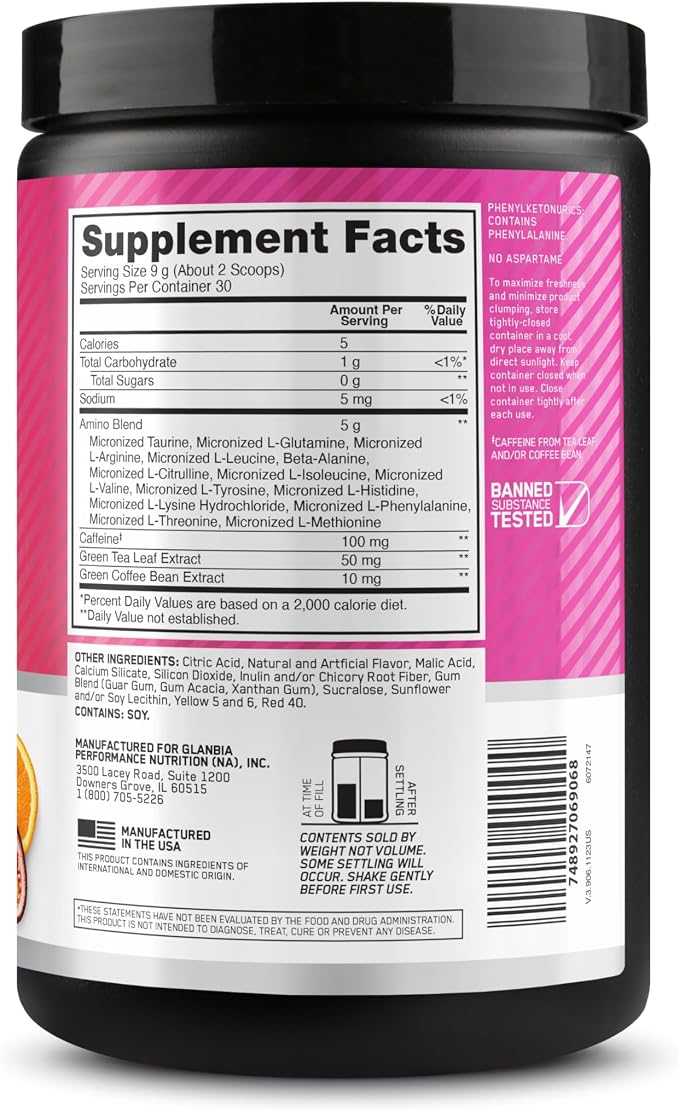 Optimum Nutrition Amino Energy - Pre Workout with Green Tea, BCAA, Amino Acids, Keto Friendly, Green Coffee Extract, Energy Powder - Tropical Sunrise, 9.5 Ounce, 30 Servings (Packaging May Vary)