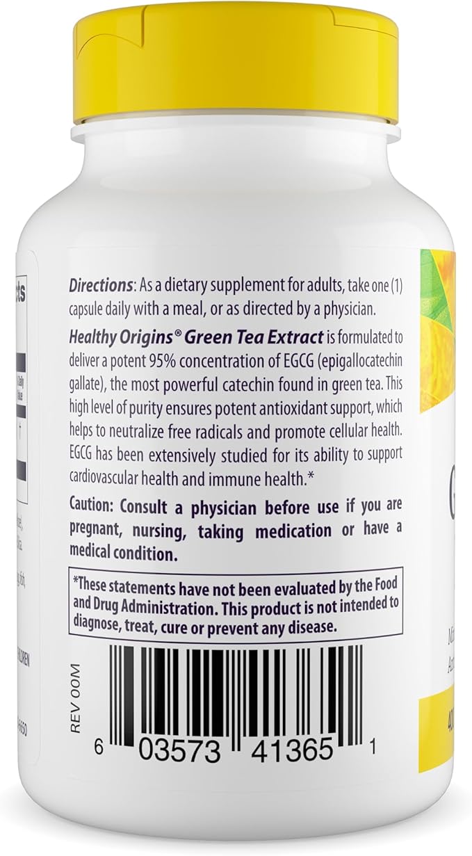 Healthy Origins® Green Tea Extract 400 mg, 95% EGCG, High-Potency Antioxidant & Immune Support, 120 Veggie Capsules