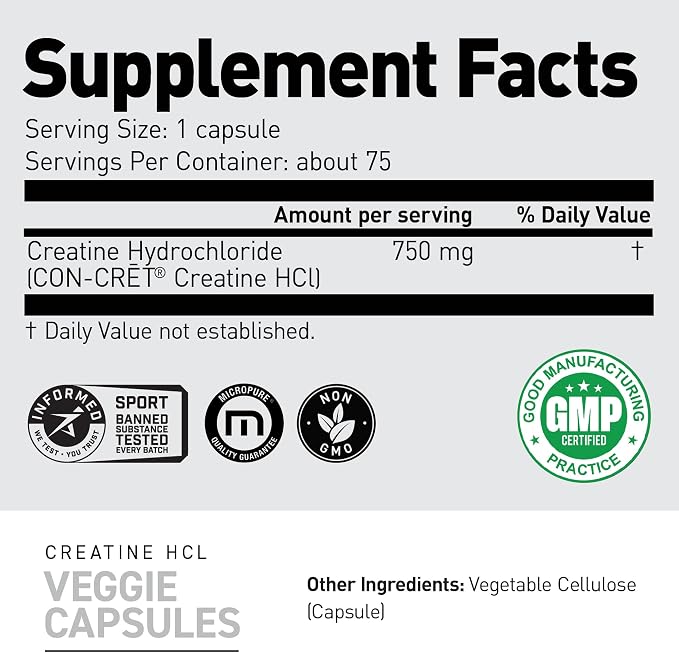 Kaged Creatine HCl Capsules | 7X Concentrated vs Mono | Muscle Building & Recovery | High Absorption | No Bloating | Creatine for Men & Women | Vegan, Gluten Free | Unflavored | 75 Servings