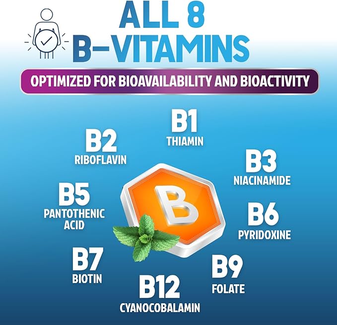 B Complex Vitamins Capsules - Super Complete B-100 Complex with Vitamin B12 B6 C Biotin Folate & Folic Acid for Immune & Energy Support - Supplement for Heart, Brain, & Nerve Support - 60 Capsules