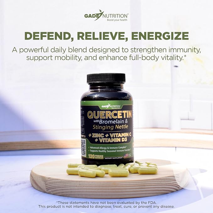 Quercetin with Vitamin C and Zinc - Nettle Quercetin - Quercetin 500mg - Quercetin with Bromelain - Zinc Quercetin + Vitamin D3 - 120 Veggie Caps - (Non-GMO, Gluten-Free, Vegan) - 2 Month Supply