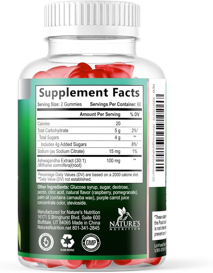 Ashwagandha Gummies - Advanced Ashwagandha Gummy Formula for Daily Use - Natural Antioxidant Support & Brain Health Support - Natural Calm, Relaxation, & Immune Support - Berry Flavor - 120 Gummies