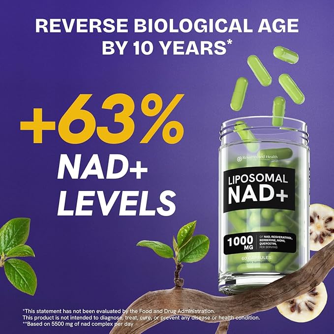 Liposomal NAD Supplement for Women w/Noni | 5-in-1 NAD Resveratrol Supplement w/Berberine & Quercetin | Pure NMN Powder Alternative | Supports Anti Aging & NAD+ Levels | 60 caps - 1 Pack