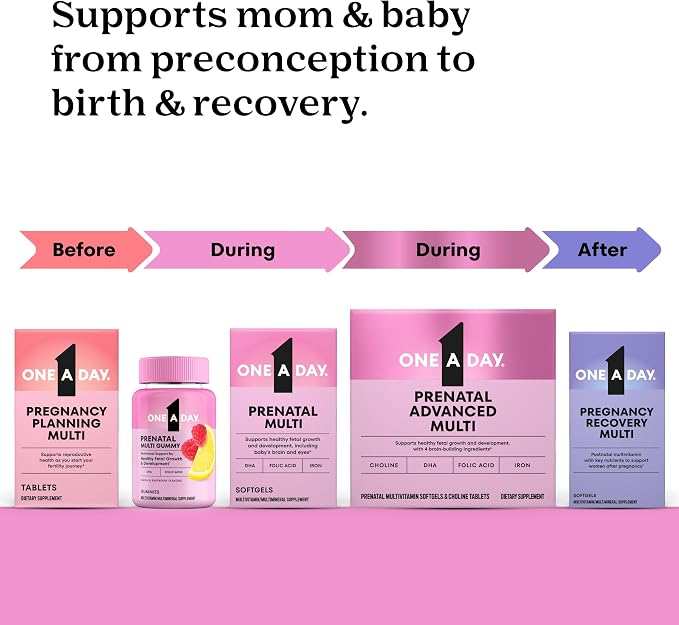 One A Day Prenatal Advanced- Prenatal Vitamins with Folic Acid, Choline, DHA & Iron, Pregnancy Vitamins for Women to Support Baby’s Development, 60+60 Ct (120 Total Set) (Packaging May Vary)