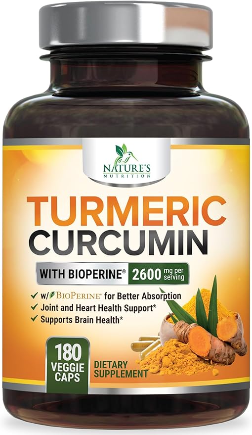 Turmeric Curcumin Supplement - 2400mg Organic Turmeric Per Serving - 95% Curcuminoids & BioPerine Black Pepper Extract for Best Absorption - Natural Vegan Joint Support, Bottled in USA - 180 Capsules