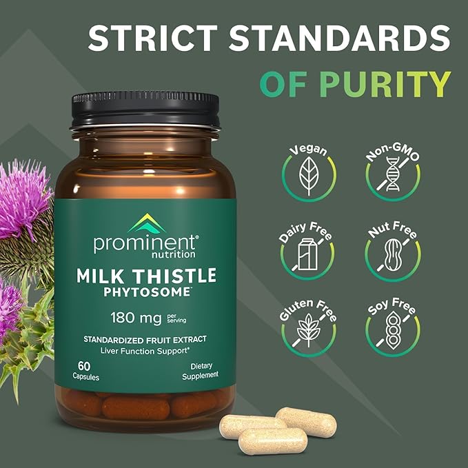 Prominent Nutrition Milk Thistle Phytosome, Clinically Researched Siliphos Milk Thistle Extract for Liver Function, Detox, and Cleanse Support, Standardized to 29% Sylibin, 180 mg - 2 Pack
