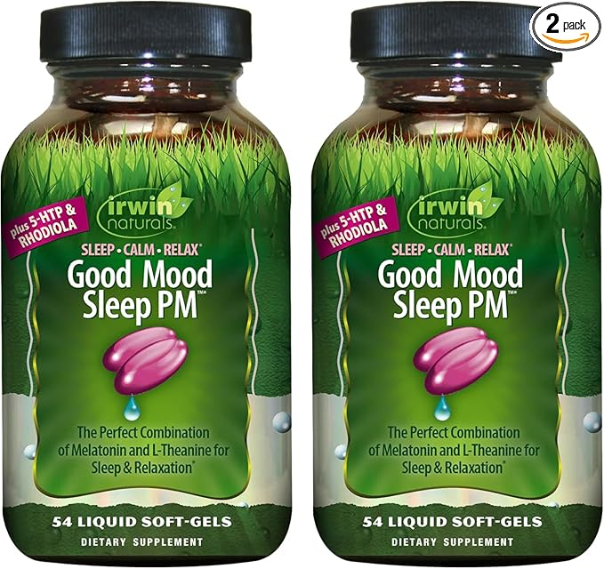 Irwin Naturals Melatonin Plus 5-HTP & Rhodiola – 54 Liquid Soft-Gels – Calm, Relaxation & Sleep Support - 2 Pack