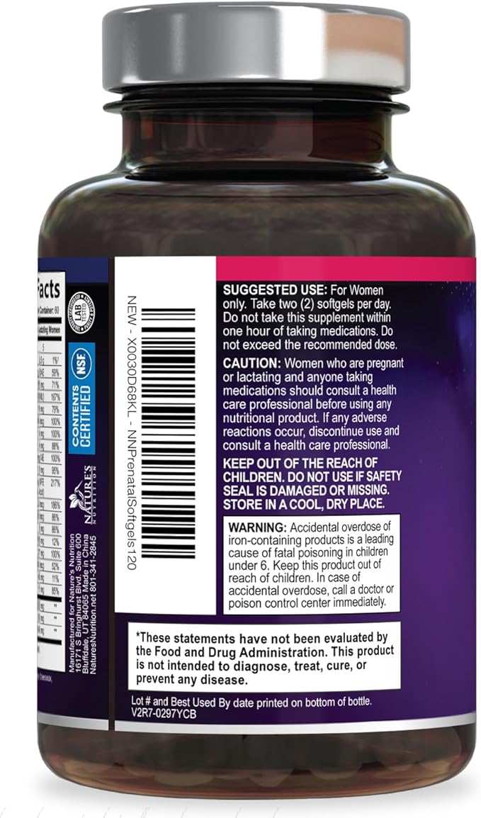Prenatal Vitamins for Women with Folic Acid + Omega 3 DHA for Fetal Brain Development, Best Prenatal Vitamin Supplement, Daily Pregnancy Multivitamin Nutritional Support, Non-GMO - 120 Softgels