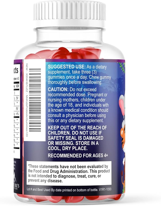 Probiotic for Kids - Natural Immune Support & Digestive Health Supplement - Nature's Daily Children's Probiotic Gummy for Ages 4+ Vegan, Gluten, Soy & Dairy Free - Berry Flavored - 120 Gummies
