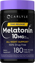 Carlyle Melatonin 10mg | 180 Time Release Tablets | All Night Support | with Vitamin B6 | 100% Drug Free Supplement | Vegan, Non-GMO, Gluten Free