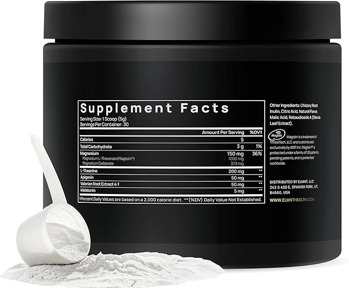 Triple Sleep Magnesium L-Threonate Powder w. Apigenin, L-Theanine + Melatonin - Magtein Magnesium L Threonate Supplement - High Strength Magnesium for Deep Sleep & Calm Natural Sleep Aid for Adults