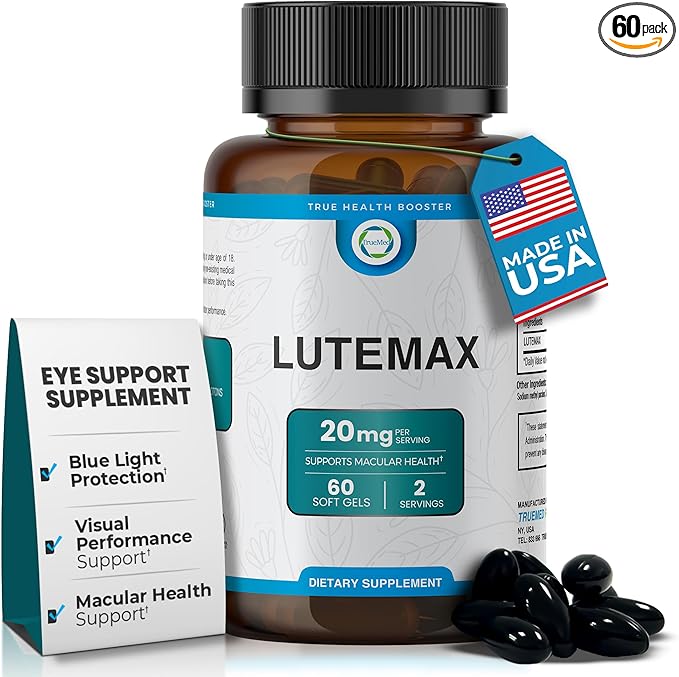 Lutemax 20mg 30 Days Supply Eye Supplement - Supports Macular Health, Vision Clarity, Heart Health, Protects Eyes from Blue Light & Photons, Antioxidant Protection, GMP Certified 60 Softgel.