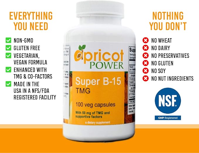 Apricot Power Super B-15 Non Toxic Pangamic Acid - Health Oxygen Levels & Energy - 100 Veg Caps