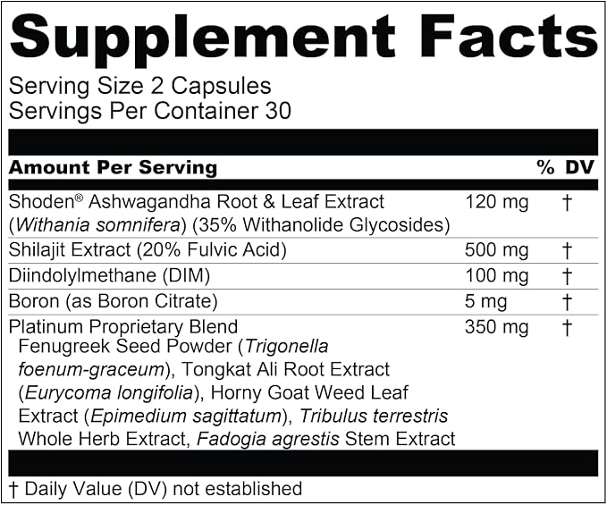 Essential Elements T-Hero Platinum - Daily Testosterone Support for Men - Promotes Vitality & Drive - Testosterone Supplement with Shoden Ashwagandha, Shilajit, Boron, DIM - 60 Count - 30 Servings
