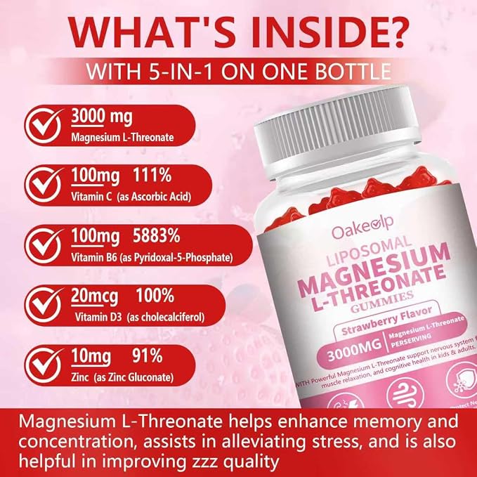 2 Pack Liposomal Magnesium Threonate High-Potency 3000mg Gummies,Liposomal Enhance 98% Absorption,Magnesium L-Threonate Supplements, Muscle & Nervous System for Kids & Adults
