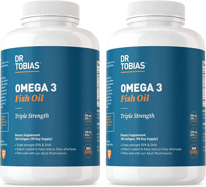 Dr. Tobias Omega 3 Fish Oil 2000mg Triple Strength with 800mg EPA 600mg DHA Per Serving | Fish Oil Omega 3 Supplements for Heart Brain & Immune Support - 360 Softgels (180 Servings)