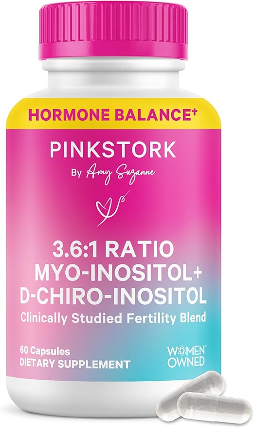 Pink Stork Myo-Inositol & D-Chiro Inositol: 3.6:1 Blend to Support Fertility, Hormone Balance for Women - Ovarian Function, Ovulation, Conception, and Period Support Supplement - 60 Capsules