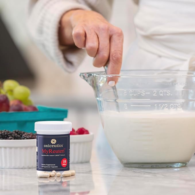 MyReuteri™ 20 Billion CFU Probiotic – Enhanced-Strength L. reuteri LRDR™ + FOS Prebiotic – by Dr. William Davis – Makes Yogurt-Like Superfood – 30 Veg Capsules