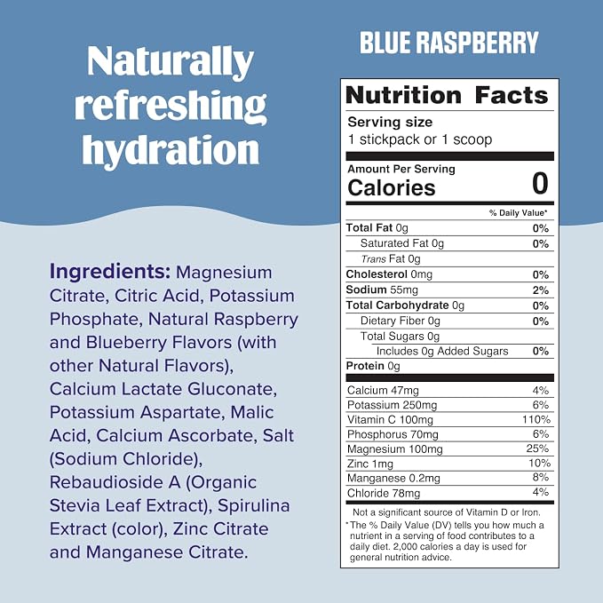 Ultima Replenisher Electrolyte Hydration Powder, Blue Raspberry, 20 Count Stickpacks Pouch - Sugar Free, 0 Calories, 0 Carbs - Gluten-Free, Keto, Non-GMO with Magnesium, Potassium | Daily Zero Sugar Powder Hydration Packets with 6 Key Electrolytes & Mi...