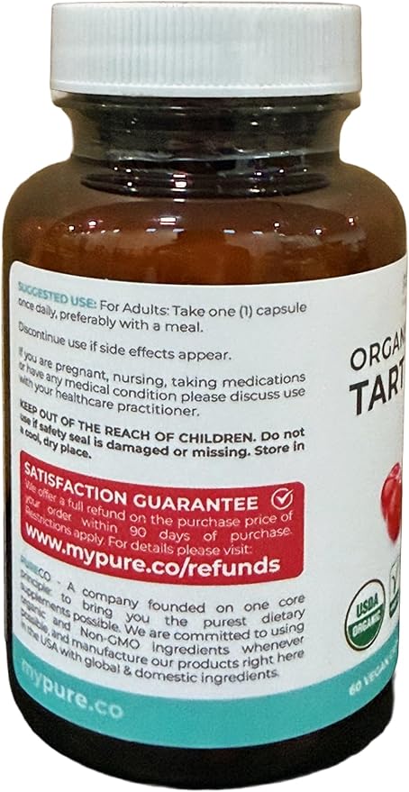 Organic Tart Cherry Capsules - High Strength Organic Tart Cherry 500mg 4:1 Extract- 1 Capsule Per Serving for Uric Acid Support - Vegan Non-GMO & Made in the USA (2 Months Supply)