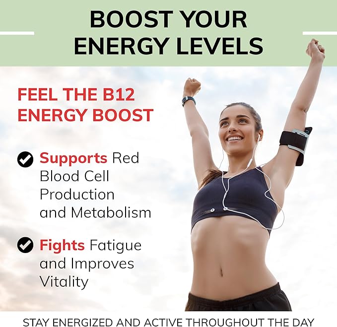 USDA Organic Vitamin B12 Liquid Drops 5000 mcg, Methylcobalamin, Sublingual, Fast Absorption, Cellular Energy, Metabolism Support, Nervous System, Mental Focus, Vegan, Non-GMO, 2 fl oz, 60 Servings