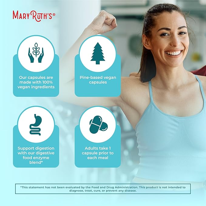 MaryRuth Organics Digestive Enzymes | Up to 2 Month Supply | Vegan Digestive Health Aid and Gut Health Enzyme Complex | Over 12 Enzymes | Vitamins B6 & B12