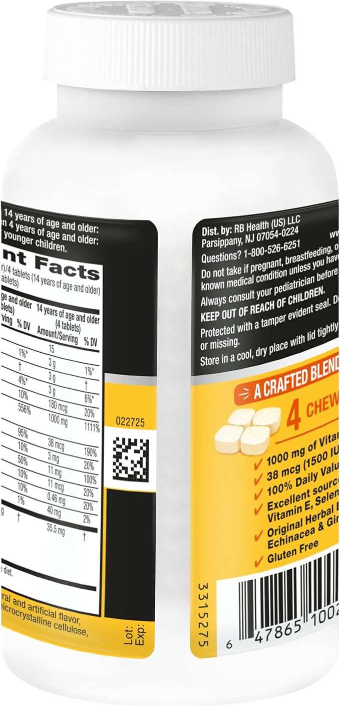 Airborne Citrus Chewable Tablets, 200ct | Immune Support Supplement with 1000mg Vitamin C + Vitamins A, D, E, Zinc,Selenium, & Manganese | Herbal Blend | Gluten Free