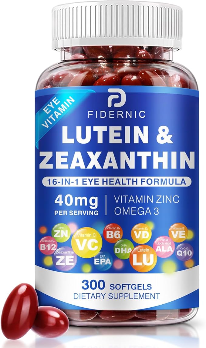Lutein and Zeaxanthin Supplement - AREDS 2 Plus+ Eye Vitamins, 40 mg Lutein & 8 mg Zeaxanthin with Vitamins C, E, Zinc, Omega-3 & CoQ10 for Blue Light Protection, Eye Health Support  - 300 Softgels