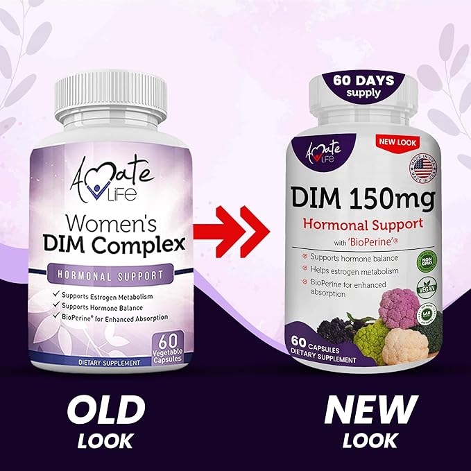 Women’s DIM Complex 150mg - Bioperine Estrogen Balancing Pills for Menopause & Hot Flashes Relief Support Hormonal Acne Powerful Supplement - Pack of 2 (60 Count per Bottle), Made in USA