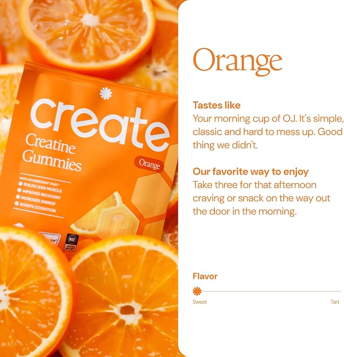Create Creatine Gummies – Single-Serve Packs – 30ct – Orange | NSF Certified for Sport – Made with Creatine Monohydrate, Vegan & Gluten-Free, Anti-Melting Formula, 3 Gummies per Pack