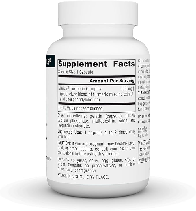 Source Naturals Turmeric with Meriva, Eases Discomfort from Everyday Activities, 29X Bioavailibility* - 500 mg - 60 Capsules