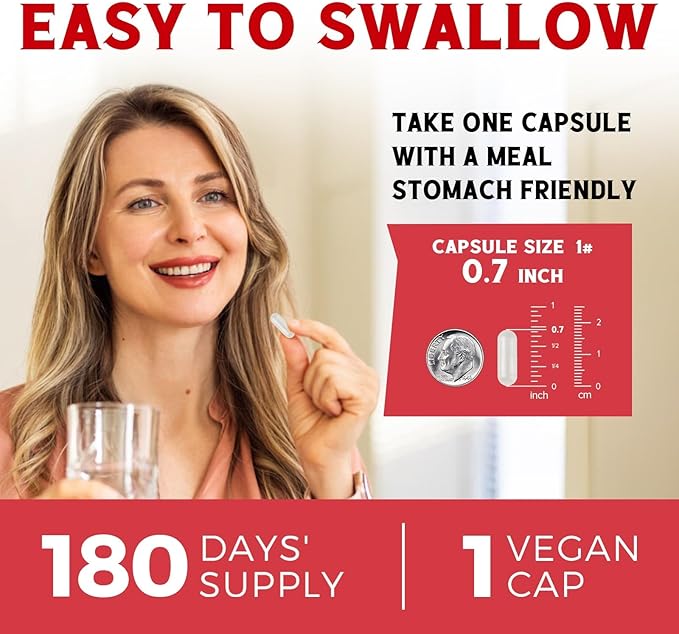 Iron Supplement for Women & Men, with Vitamins C, B6, B12 & Folate for Iron Deficiency, Blood Building & Energy Support, Stomach Friendly, Better Absorption, Non-GMO, No Gluten, 180 Vegan Caps