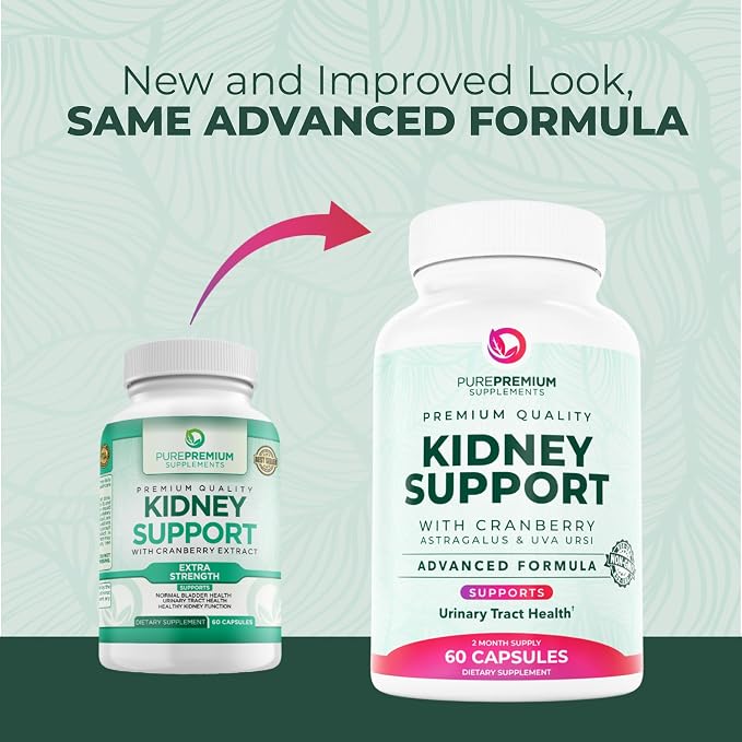 PurePremium Kidney Support Supplement – Kidney Cleanse Detox & Repair with Cranberry Extract & Astragalus - 21-in-1 Complex Supports Normal Bladder, Urinary Tract & Kidneys Health - 60 Day Supply