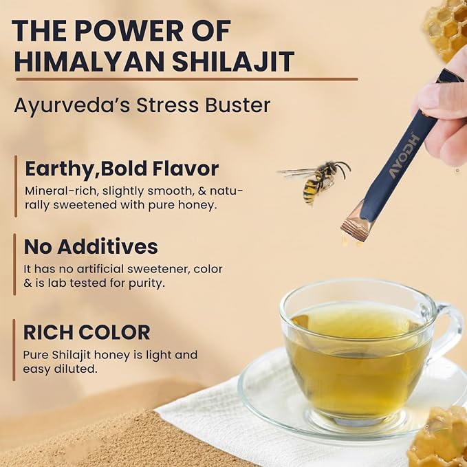 Pure Himalayan Shilajit Honey Sticks with Natural Honey & Caramel 30 Sticks | 75%+ Fulvic Acid, 85+ Trace Minerals | Support Energy & Immunity | Easy Single-Use Packets for Men & Women