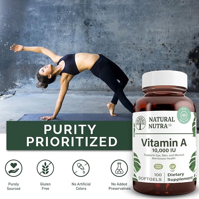 Natural Nutra Vitamin A 10,000 IU Softgels – High Potency Eye and Skin Vitamins – Gluten-Free - Supplement for Sight & Skin Health – Fish Liver Oil for Men and Women, Gluten Free 100 Softgels (3 Pack)