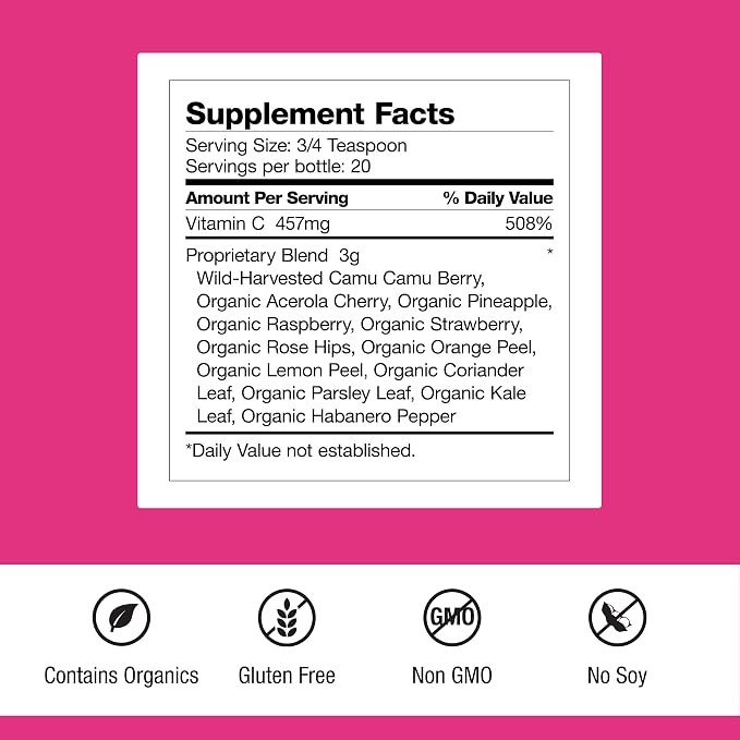 Dr. Schulze's Super-C Plus - Vitamin C Supplement for Immune Support - Skin Health & Antioxidant Support - High-Potency Formula - Plant-Based Superfood - Gluten-Free & Vegan - 2 oz (20 Servings)