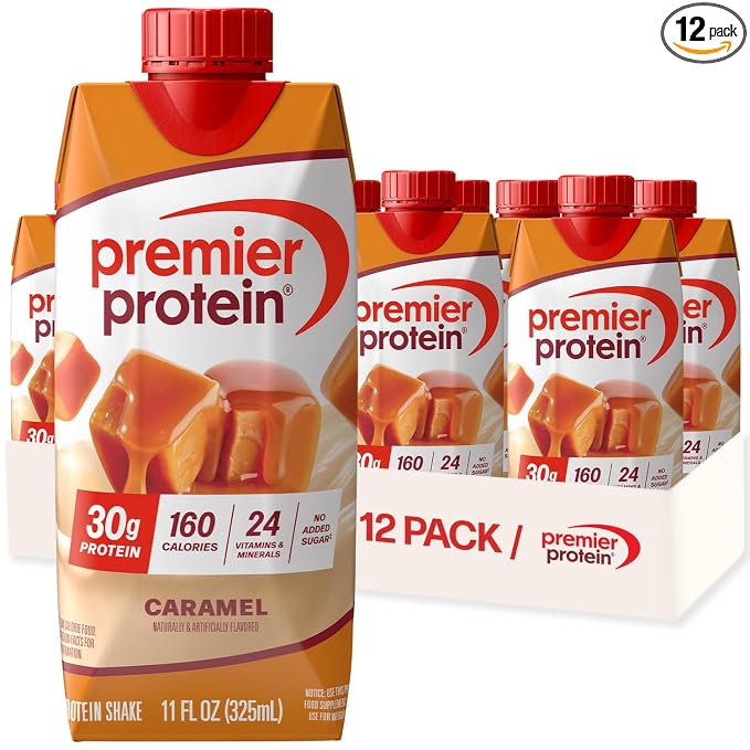Premier Protein Shake, Caramel, 30g Protein, No Added Sugar, 24 Vitamins & Minerals to Support Immune Health, 11 fl oz, 12 Pack